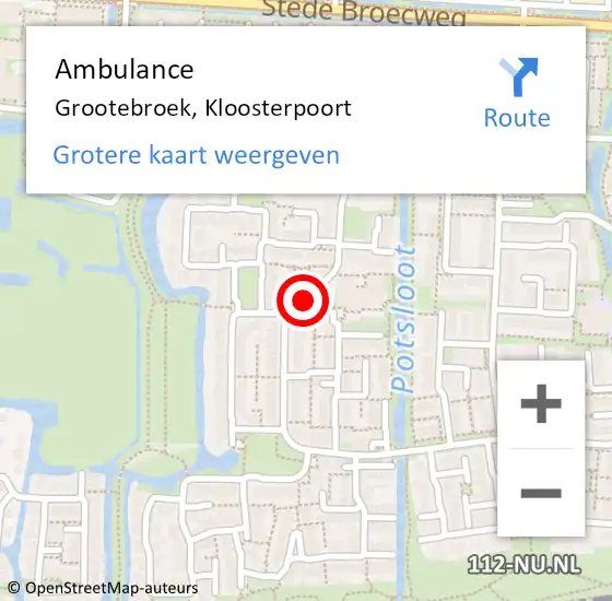 Locatie op kaart van de 112 melding: Ambulance Grootebroek, Kloosterpoort op 5 november 2019 16:26