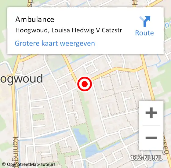 Locatie op kaart van de 112 melding: Ambulance Hoogwoud, Louisa Hedwig V Catzstr op 5 november 2019 17:54