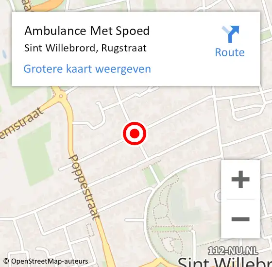 Locatie op kaart van de 112 melding: Ambulance Met Spoed Naar Sint Willebrord, Rugstraat op 5 november 2019 23:15