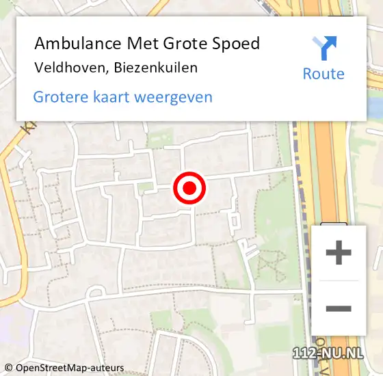 Locatie op kaart van de 112 melding: Ambulance Met Grote Spoed Naar Veldhoven, Biezenkuilen op 6 november 2019 00:00