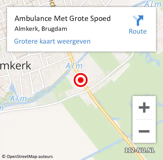 Locatie op kaart van de 112 melding: Ambulance Met Grote Spoed Naar Almkerk, Brugdam op 6 november 2019 01:11