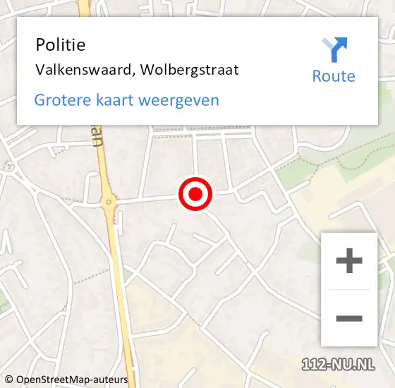 Locatie op kaart van de 112 melding: Politie Valkenswaard, Wolbergstraat op 6 november 2019 02:21