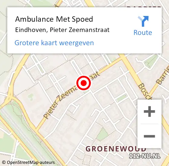 Locatie op kaart van de 112 melding: Ambulance Met Spoed Naar Eindhoven, Pieter Zeemanstraat op 6 november 2019 03:17