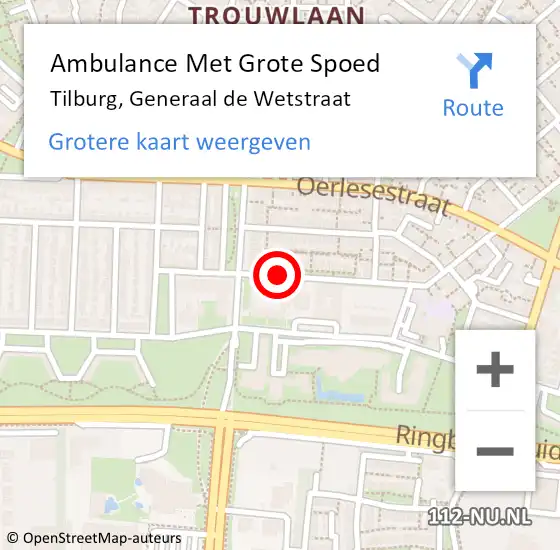 Locatie op kaart van de 112 melding: Ambulance Met Grote Spoed Naar Tilburg, Generaal de Wetstraat op 6 november 2019 04:37