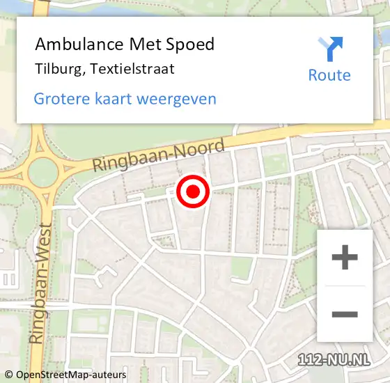 Locatie op kaart van de 112 melding: Ambulance Met Spoed Naar Tilburg, Textielstraat op 6 november 2019 04:53