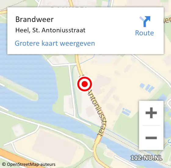 Locatie op kaart van de 112 melding: Brandweer Heel, St. Antoniusstraat op 6 november 2019 08:16