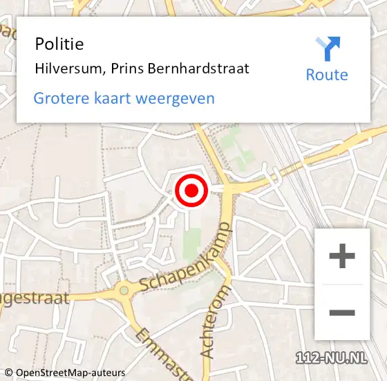 Locatie op kaart van de 112 melding: Politie Hilversum, Prins Bernhardstraat op 6 november 2019 10:13