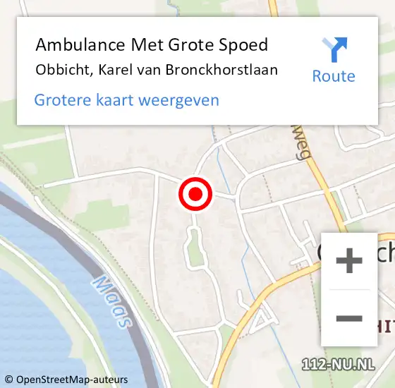 Locatie op kaart van de 112 melding: Ambulance Met Grote Spoed Naar Obbicht, Karel van Bronckhorstlaan op 18 april 2014 21:58