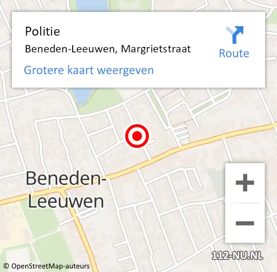 Locatie op kaart van de 112 melding: Politie Beneden-Leeuwen, Margrietstraat op 6 november 2019 14:59