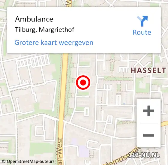 Locatie op kaart van de 112 melding: Ambulance Tilburg, Margriethof op 6 november 2019 17:32