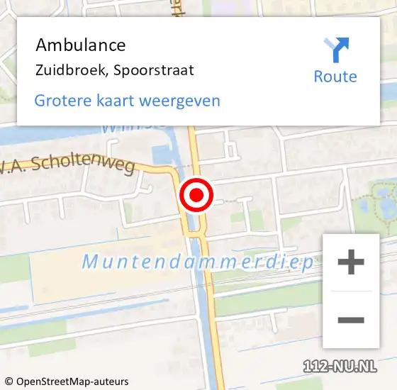 Locatie op kaart van de 112 melding: Ambulance Zuidbroek, Spoorstraat op 6 november 2019 17:43
