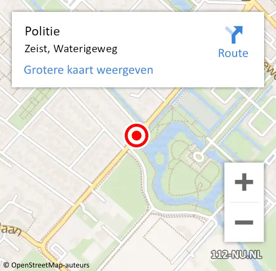 Locatie op kaart van de 112 melding: Politie Zeist, Waterigeweg op 6 november 2019 17:47