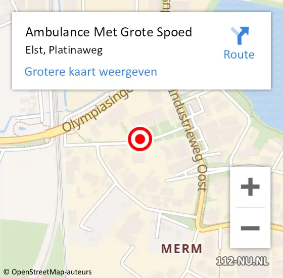 Locatie op kaart van de 112 melding: Ambulance Met Grote Spoed Naar Elst, Platinaweg op 6 november 2019 20:38