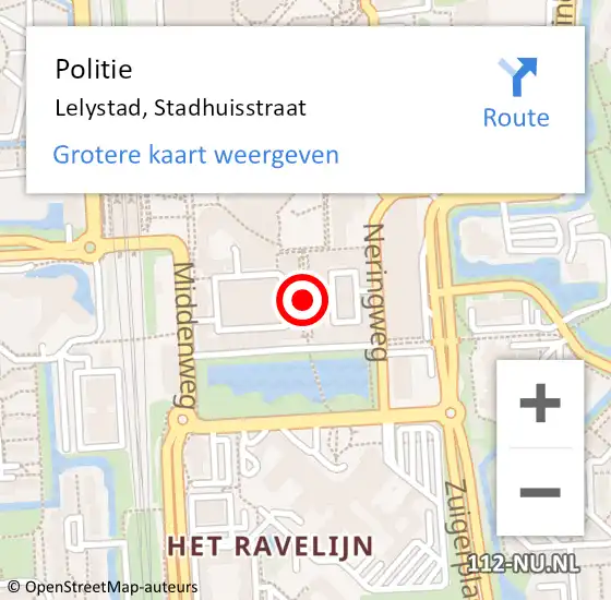Locatie op kaart van de 112 melding: Politie Lelystad, Stadhuisstraat op 6 november 2019 21:25