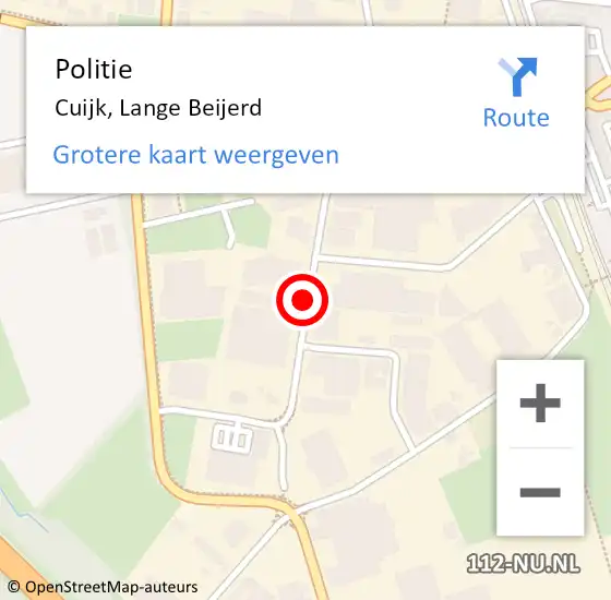 Locatie op kaart van de 112 melding: Politie Cuijk, Lange Beijerd op 6 november 2019 22:43
