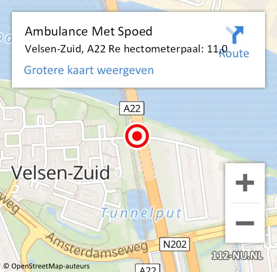 Locatie op kaart van de 112 melding: Ambulance Met Spoed Naar Velsen-Zuid, A22 Re op 6 november 2019 23:03