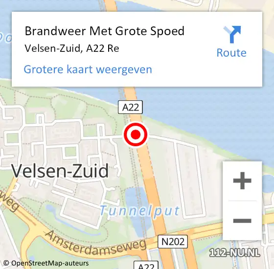 Locatie op kaart van de 112 melding: Brandweer Met Grote Spoed Naar Velsen-Zuid, A22 Re op 6 november 2019 23:04