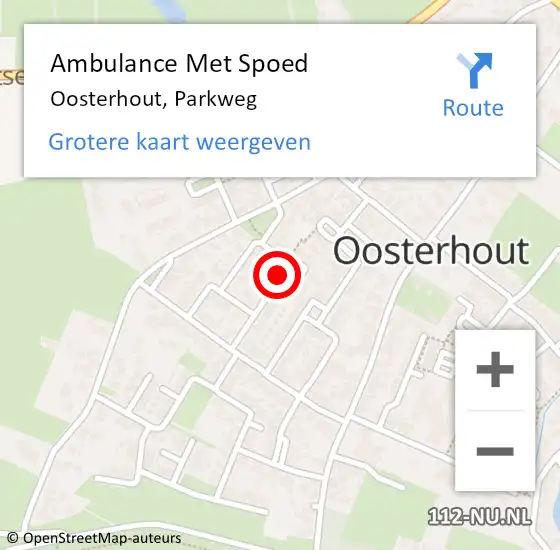 Locatie op kaart van de 112 melding: Ambulance Met Spoed Naar Oosterhout, Parkweg op 7 november 2019 02:05