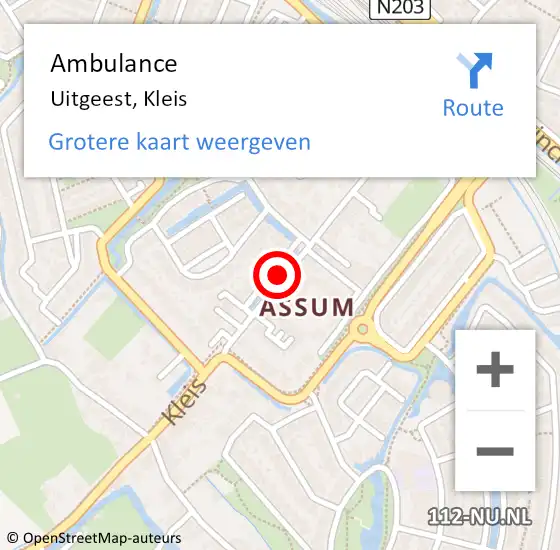 Locatie op kaart van de 112 melding: Ambulance Uitgeest, Kleis op 7 november 2019 07:28