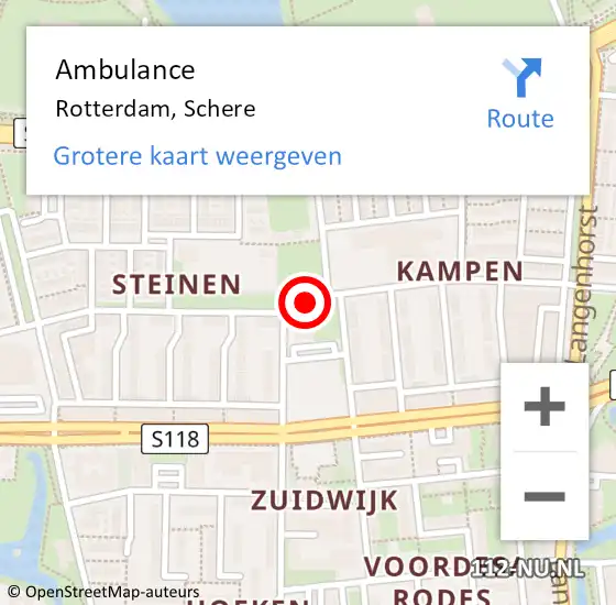 Locatie op kaart van de 112 melding: Ambulance Rotterdam, Schere op 7 november 2019 07:59