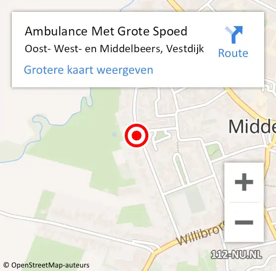 Locatie op kaart van de 112 melding: Ambulance Met Grote Spoed Naar Oost- West- en Middelbeers, Vestdijk op 7 november 2019 08:23