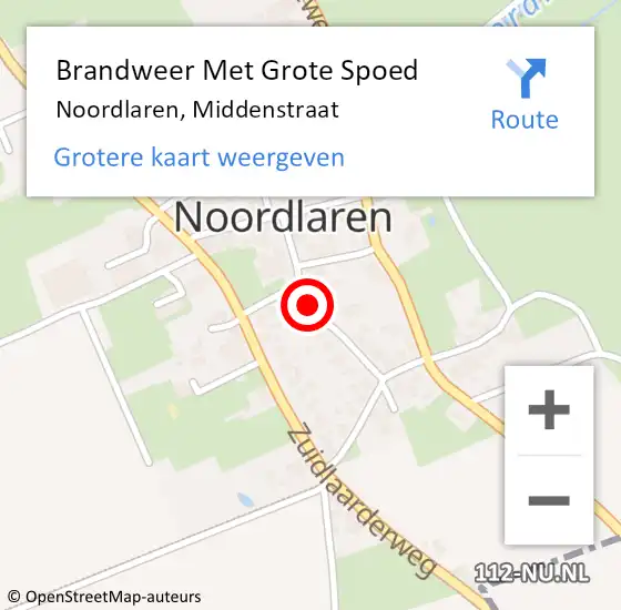 Locatie op kaart van de 112 melding: Brandweer Met Grote Spoed Naar Noordlaren, Middenstraat op 19 april 2014 00:56