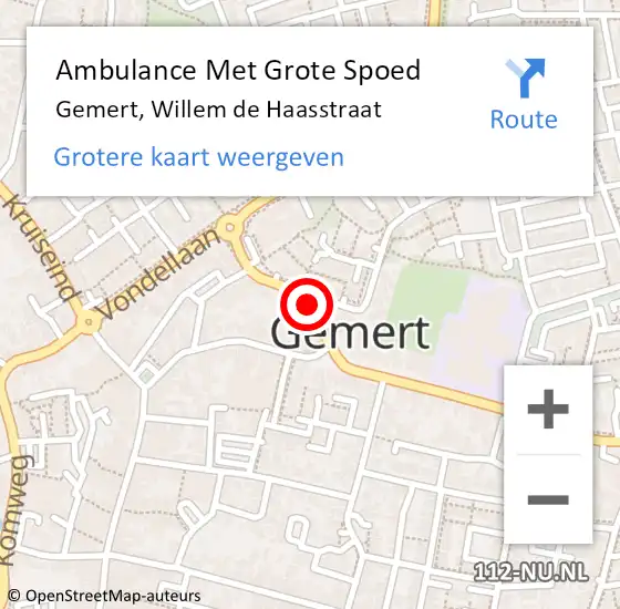 Locatie op kaart van de 112 melding: Ambulance Met Grote Spoed Naar Gemert, Willem de Haasstraat op 7 november 2019 09:24