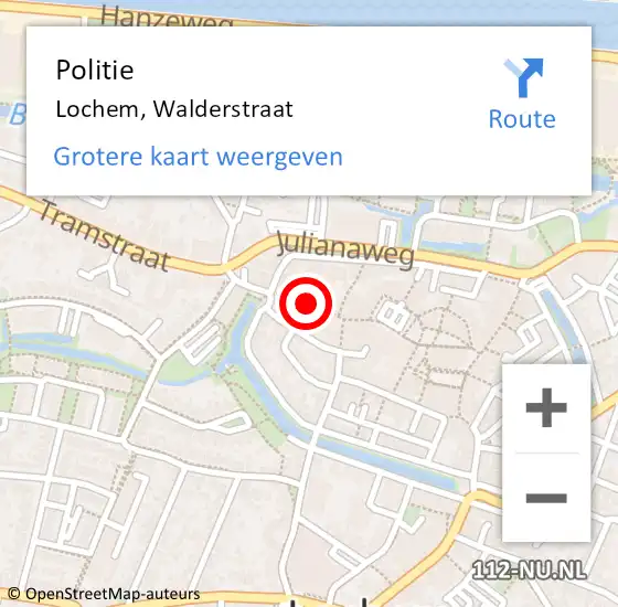 Locatie op kaart van de 112 melding: Politie Lochem, Walderstraat op 7 november 2019 09:24