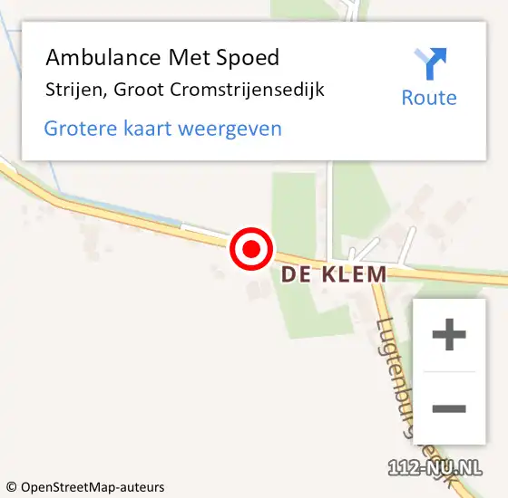 Locatie op kaart van de 112 melding: Ambulance Met Spoed Naar Strijen, Groot Cromstrijensedijk op 7 november 2019 10:00
