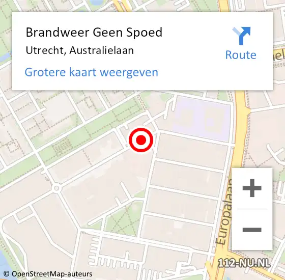 Locatie op kaart van de 112 melding: Brandweer Geen Spoed Naar Utrecht, Australielaan op 7 november 2019 10:12