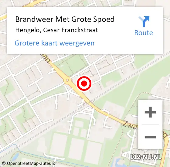 Locatie op kaart van de 112 melding: Brandweer Met Grote Spoed Naar Hengelo, Cesar Franckstraat op 19 april 2014 02:26