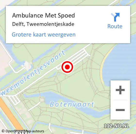 Locatie op kaart van de 112 melding: Ambulance Met Spoed Naar Delft, Tweemolentjeskade op 7 november 2019 15:20