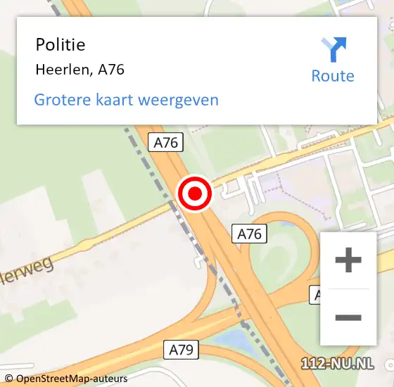 Locatie op kaart van de 112 melding: Politie Heerlen, A76 op 7 november 2019 15:59