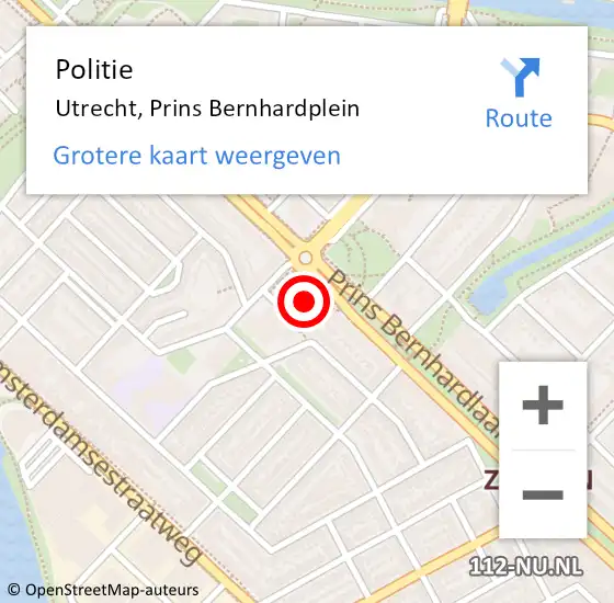 Locatie op kaart van de 112 melding: Politie Utrecht, Prins Bernhardplein op 7 november 2019 16:20