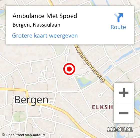 Locatie op kaart van de 112 melding: Ambulance Met Spoed Naar Bergen, Nassaulaan op 7 november 2019 16:26
