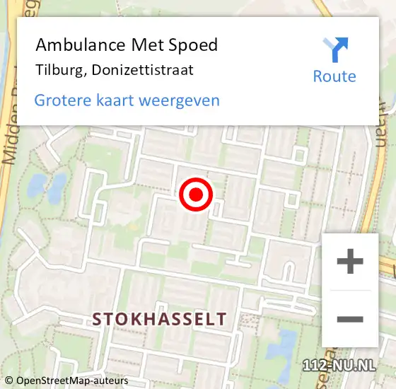 Locatie op kaart van de 112 melding: Ambulance Met Spoed Naar Tilburg, Donizettistraat op 7 november 2019 16:41