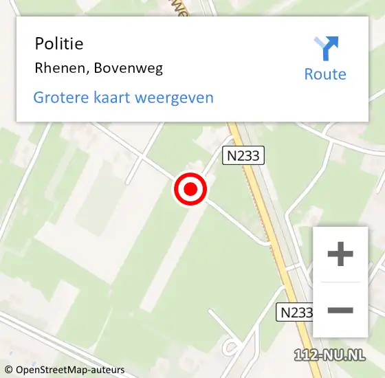 Locatie op kaart van de 112 melding: Politie Rhenen, Bovenweg op 7 november 2019 17:17