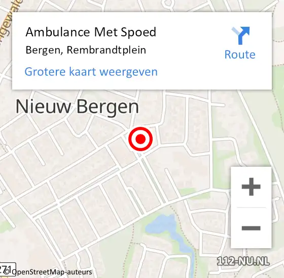 Locatie op kaart van de 112 melding: Ambulance Met Spoed Naar Bergen, Rembrandtplein op 7 november 2019 17:30