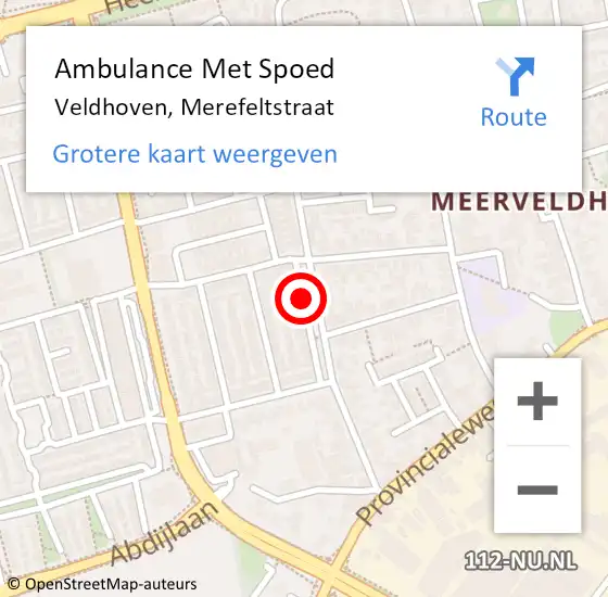 Locatie op kaart van de 112 melding: Ambulance Met Spoed Naar Veldhoven, Merefeltstraat op 7 november 2019 17:35