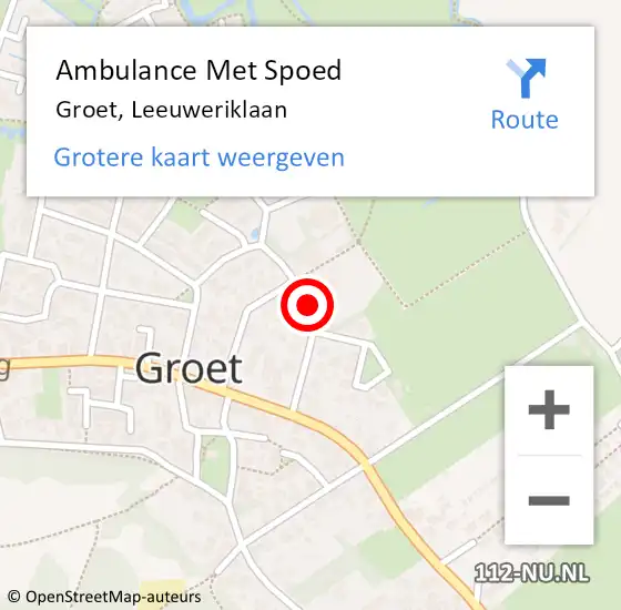 Locatie op kaart van de 112 melding: Ambulance Met Spoed Naar Groet, Leeuweriklaan op 19 april 2014 03:40