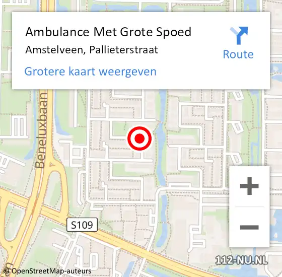 Locatie op kaart van de 112 melding: Ambulance Met Grote Spoed Naar Amstelveen, Pallieterstraat op 7 november 2019 19:30