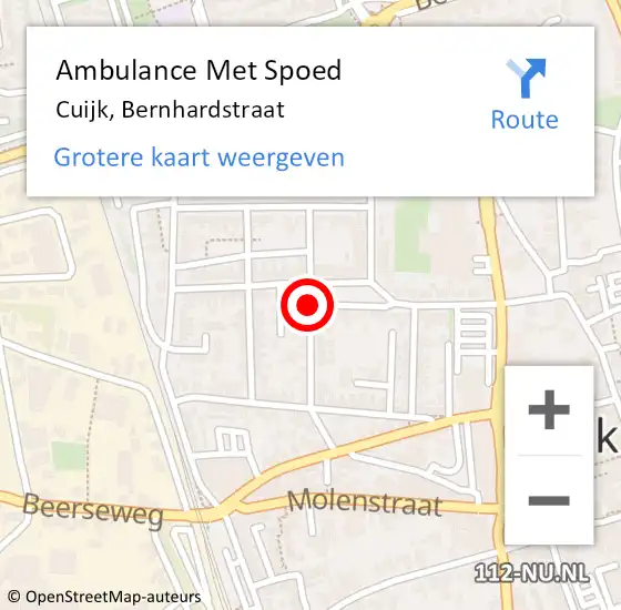 Locatie op kaart van de 112 melding: Ambulance Met Spoed Naar Cuijk, Bernhardstraat op 7 november 2019 20:36