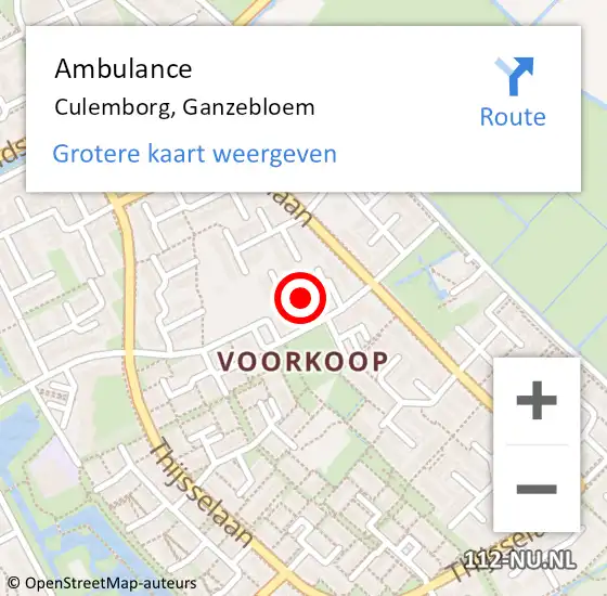 Locatie op kaart van de 112 melding: Ambulance Culemborg, Ganzebloem op 7 november 2019 21:35