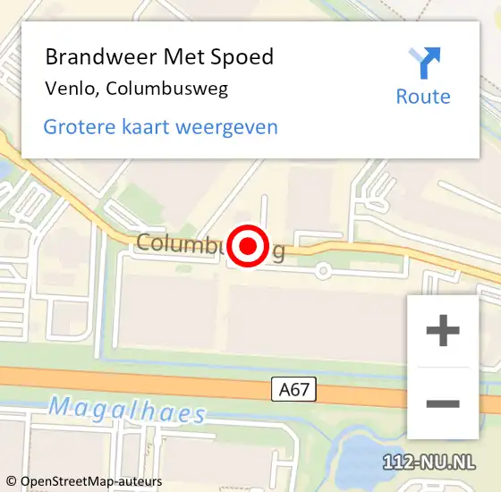 Locatie op kaart van de 112 melding: Brandweer Met Spoed Naar Venlo, Columbusweg op 7 november 2019 22:06