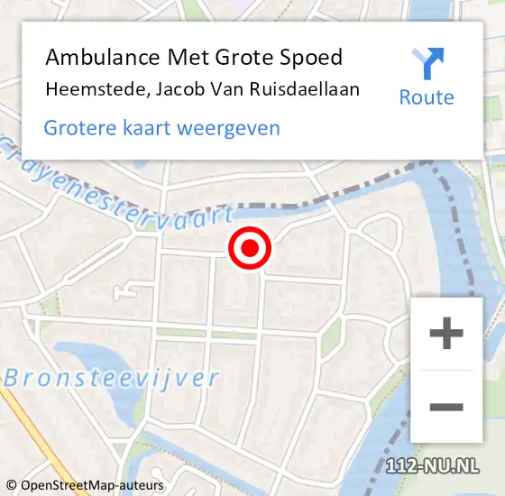 Locatie op kaart van de 112 melding: Ambulance Met Grote Spoed Naar Heemstede, Jacob Van Ruisdaellaan op 8 november 2019 03:17