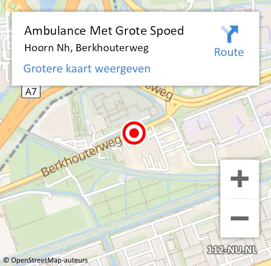 Locatie op kaart van de 112 melding: Ambulance Met Grote Spoed Naar Hoorn Nh, Berkhouterweg op 8 november 2019 06:46