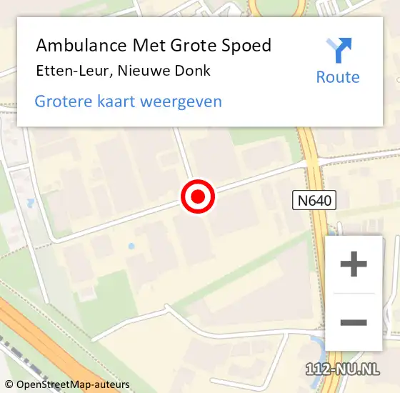 Locatie op kaart van de 112 melding: Ambulance Met Grote Spoed Naar Etten-Leur, Nieuwe Donk op 8 november 2019 09:48