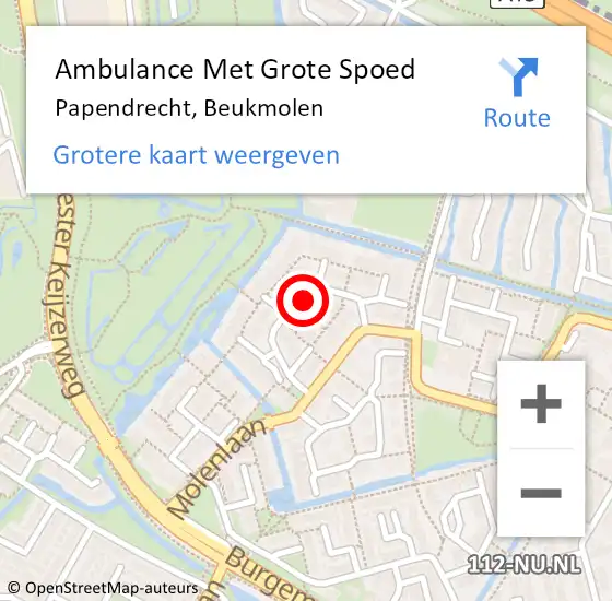 Locatie op kaart van de 112 melding: Ambulance Met Grote Spoed Naar Papendrecht, Beukmolen op 8 november 2019 09:54