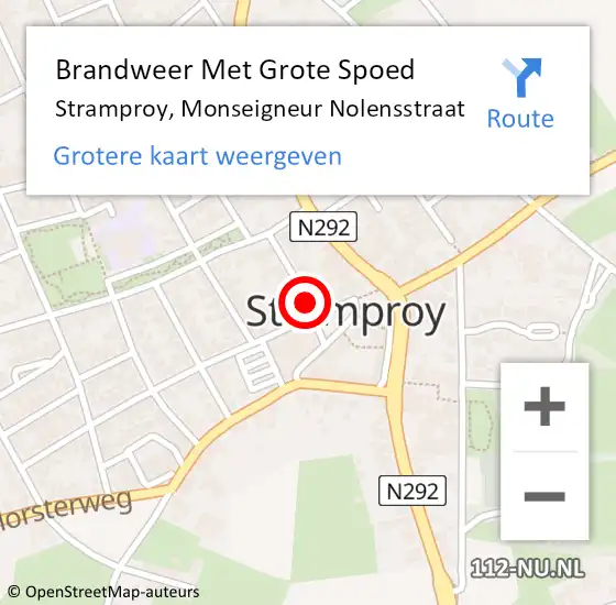 Locatie op kaart van de 112 melding: Brandweer Met Grote Spoed Naar Stramproy, Monseigneur Nolensstraat op 8 november 2019 10:19