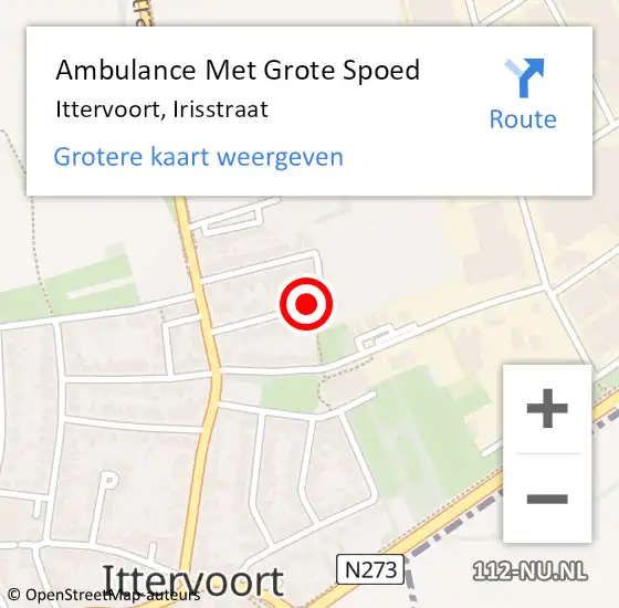 Locatie op kaart van de 112 melding: Ambulance Met Grote Spoed Naar Ittervoort, Irisstraat op 8 november 2019 12:31